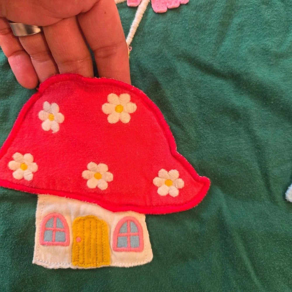 Mini Boden Kids Fairy Mushroom Lift-the-Flap‎ Long Sleeve Tee Green Pink 5-6Y